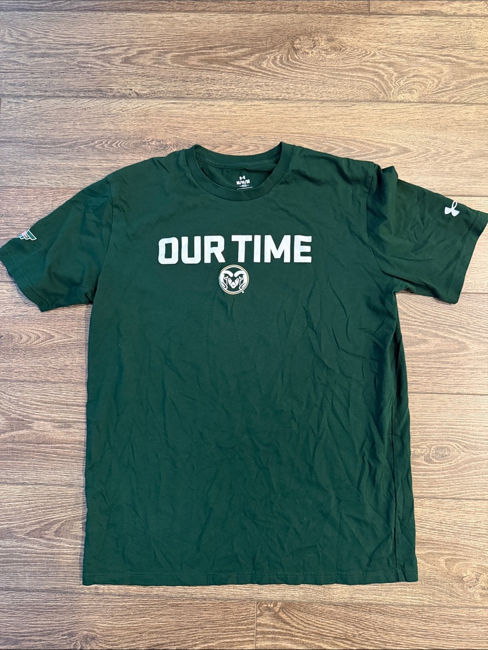 CSU Under Armour Womens Our Time Short Sleeve Tee Forest Green with White Print